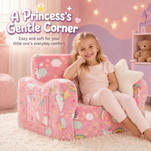 Kids Sofa Chair, 2-in-1 Foldable Couch, Plush, Candy Pink