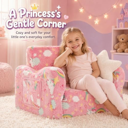 Kids Sofa Chair, 2-in-1 Foldable Couch, Plush, Candy Pink