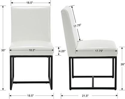 HNY Modern Dining Chairs Set of 2, Upholstered Leather Dining Room Chairs with Ergonomic Back & Metal Frame for Home, Kitchen, Apartment, White