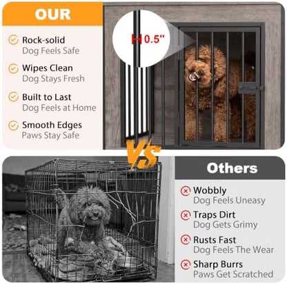 EasyCom 55" Wooden Double Dog Crate Furniture, Oak Grey (DC102)