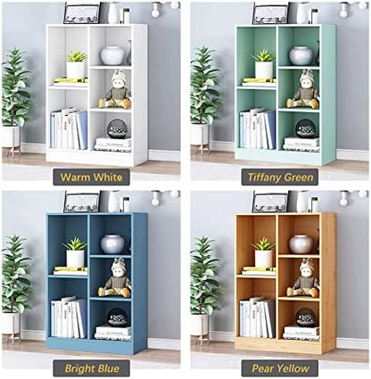 IOTXY Open Shelf Low Bookcase - Wooden 3-Tier Cube Bookshelf, Warm White