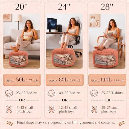 Round Pouf Ottoman Cover Only, Dusty Rose, 20"x13", Small Storage Cover