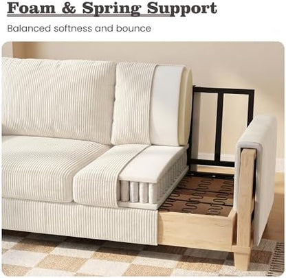 Apicizon Loveseat & 3 Seater Sofa Sets, 89" Couch Sofa Set for Living Room Furniture Sets, 2 Piece Deep Seat Sleeper Sofa, Couch and Loveseat Sets for Apartment, White Corduroy
