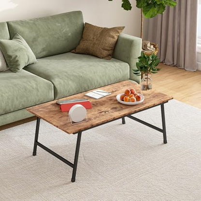 Black Coffee Table Foldable,Simple Modern Rectangular Center Table, Industrial Wood Tabletop and Metal Frame, Low Coffee Table for Home Office, Living Room,No Assembly,Rustic Brown