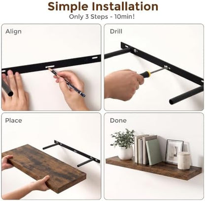 Dreamland 10 Inch Floating Shelves for Wall, Set of 3, Brown