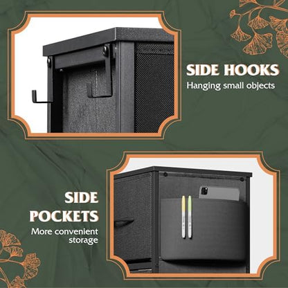 WLIVE 10 Drawer Black Fabric Dresser for Bedroom, Side Pocket & Hooks Chest