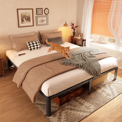 PRAISUN 4000LBS King Bed Frame with Charging Station, 14 inch Bedframe