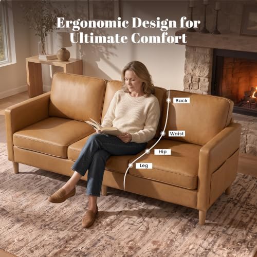 80" Faux Leather Sofa Mid Century Modern 3 Seater Couch for Living Room