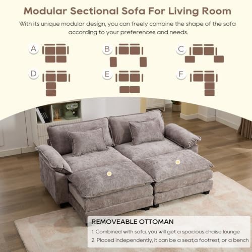 IPKIG 82.6" Modular Sectional Cloud Couch, Modern Sofa with 2 Ottomans