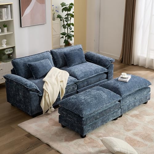 IPKIG 82.6" Modular Sectional Cloud Couch, Modern Sofa with 2 Ottomans
