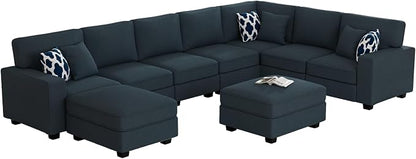 Legend Vansen Oversized Modular Sectional Sofa,U/L‑Shaped Reversible Couch with Ottoman,Deep Seat Plush Polyester Sofa for Living Room,9‑Seater,Charcoal