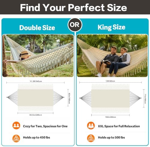 Brazilian Double Hammock with Tassels, King Size, 500 lb Capacity