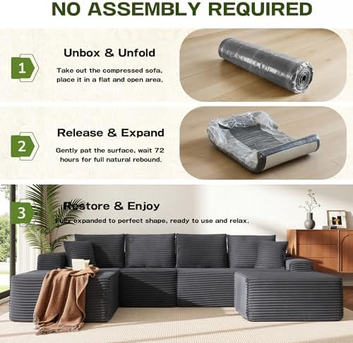 AUGOP Sectional Couches for Living Room Modern Modular Sofa with L-Shape Couchs Upholstered Boneless Couch Deep Seat Sectional Couch with Chaise