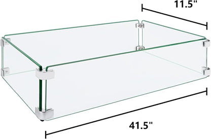 Fire Pit Wind Guard, 41.5 Square Fire Pit Glass Wind Guard, Made of Clear Tempered Glass, Set with Assembly Instructions, Free Screwdriver, Easy to Install