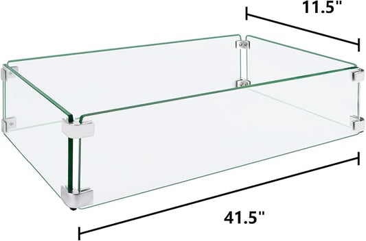 Fire Pit Wind Guard, 41.5 Square Fire Pit Glass Wind Guard, Made of Clear Tempered Glass, Set with Assembly Instructions, Free Screwdriver, Easy to Install