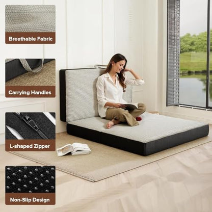 ROXGOX Memory Foam Mattress, Trifold Mattress with Washable Cover, Handle & Non-Slip Bottom, Foldable Floor Mattress Guest Bed for RV, Travel, Camping, Yoga (4 Inch-Grey, Queen)