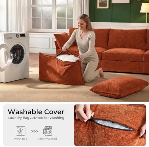ABCASA 103.5" Oversized Modular Sectional Sofa, L Shaped Convertible Couch with Movable Ottoman, Large 6 Seat Corner Couches for Living Room Deep Seat- Terracotta Orange Chenille
