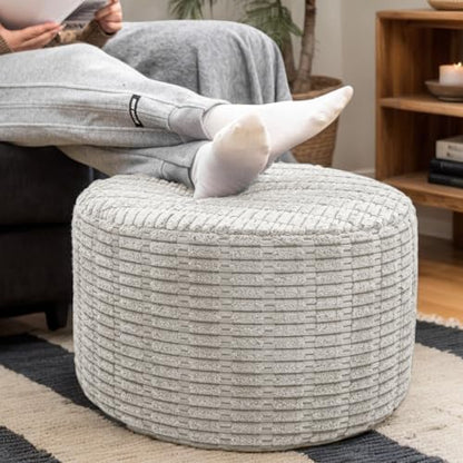 Asuprui Round Ottoman Pouf Foot Stool, Light Gray, 20x14In,Couch Foot Rest