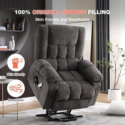 MAHOMICO Power Lift Recliner Chair for Elderly with Vibration Massage and Lumbar Heating,Electric Lift Recliner Single Sofa with Side Pocket,USB Charge Port for Living Room