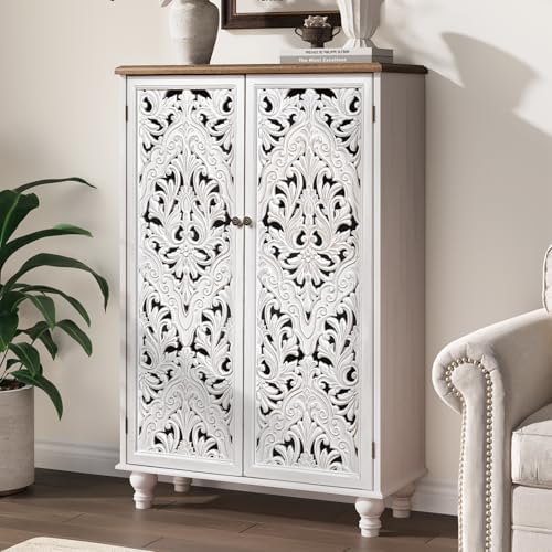 JOINICE 47" Tall Accent Cabinet with Doors & Storage for Living Room,White