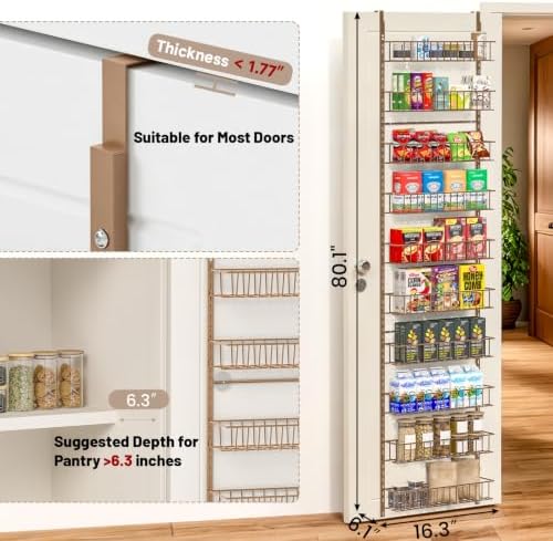 ElegantArray 10-Tier Pantry Door Organizer Hanging Storage Basket Brown