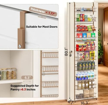 ElegantArray 10-Tier Pantry Door Organizer Hanging Storage Basket Brown