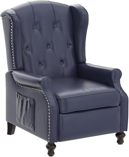 Wingback Recliner Chair with Massage and Heat, PU Leather Push Back Arm Chair for Living Room, Wingback Recliner with Remote Control, Padded Cushion, Backrest, Wooden Legs