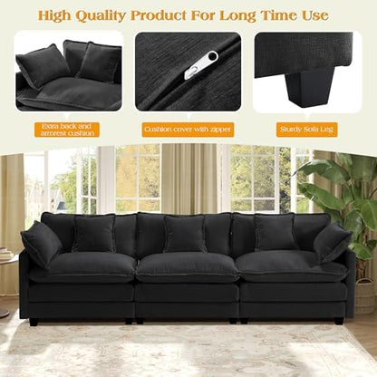 Hanherry Modular Sectional Sofa,Cloud Couch for Living Room,Modern Deep Seat Sofa Chenille Fabric Comfy Couches with Throw Pillows & Movable Ottoman for Apartment