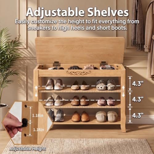 Shoe Storage Bench Shoe Rack Bench with Storage 3 Tier Wooden Shoe Bench