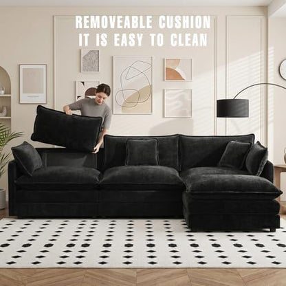Modular Cloud Couch,111.5" Sectional Sofa 3 Seat,Black