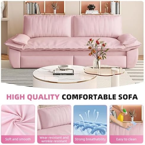 73.2" Sofa Bed Queen, 3-in-1 Pull Out Sofa Bed with Pillow Armrest, Modern Velvet Convertible Sleeper Futon Sofa for Living Room Small Space, Apartment, Bedroom, Pink