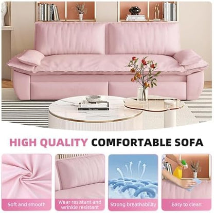 73.2" Sofa Bed Queen, 3-in-1 Pull Out Sofa Bed with Pillow Armrest, Modern Velvet Convertible Sleeper Futon Sofa for Living Room Small Space, Apartment, Bedroom, Pink