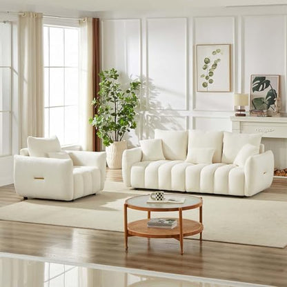 Antetek 35" Modern Accent Single Sofa Chair, Comfy Deep Seat Teddy Fabric Living Room Chair, Leisure Boucle Reading Sofa Arm Chair for Bedroom, Office, Apartment, Beige