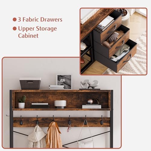 Hall Tree with Bench and Hooks, 39.4" Shoe and Coat Rack Entryway Organizer