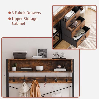 Hall Tree with Bench and Hooks, 39.4" Shoe and Coat Rack Entryway Organizer