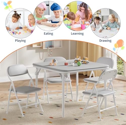 GarveeHome 5-Piece Kids Folding Table and Chairs Set, Activity Table Set