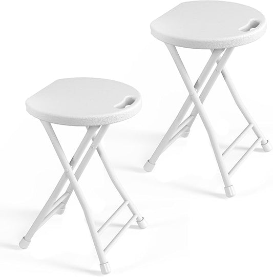 Folding Stool, 18 Inch Foldable Stool with Handle & Steel Frame, Pack of 2 Folding Bar Stools, 440lbs Sturdy Foldable Lightweight Metal Chair for Camping, Indoor and Outdoor, White