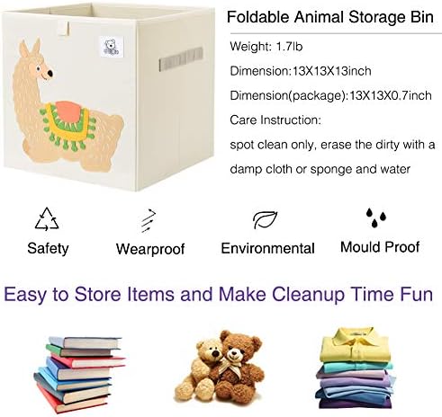 13 Inch Animal Cube Storage Bins, Foldable Fabric Kids Toy Box & Toy Chest