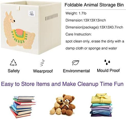 13 Inch Animal Cube Storage Bins, Foldable Fabric Kids Toy Box & Toy Chest