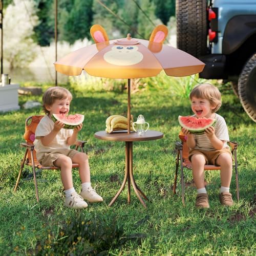 Kids Picnic Table, Kids Outdoor Table with 2 Folding Chairs