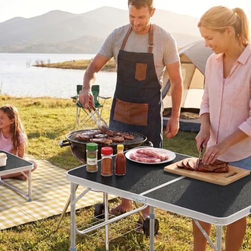 VINGLI 3FT Small Camping Table Adjustable Height Aluminum Folding Table for Picnic Party BBQ, Plastic RV Suitcase Table Portable Lightweight Fold Up Utility Outdoor Tables with Carrying Handle …