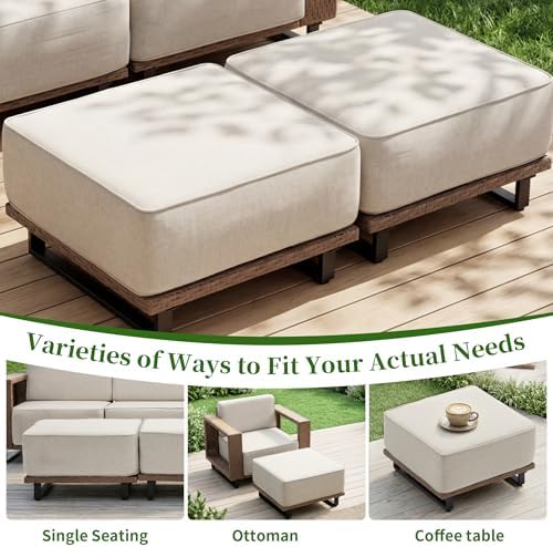 Bonzy Home 4 Piece Patio Furniture Set, Wicker Lounge Chairs Set of 2 with Rattan Side Table and 2 Ottoman, Outdoor Patio Furniture with Extra-Thick Soft Cushions for Porch, Balcony