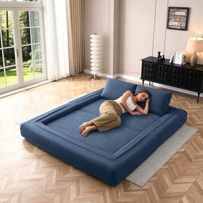 HANXIN 81'' Futon Sleeper Sofa Bed, Boneless Couch for Living Room, Blue