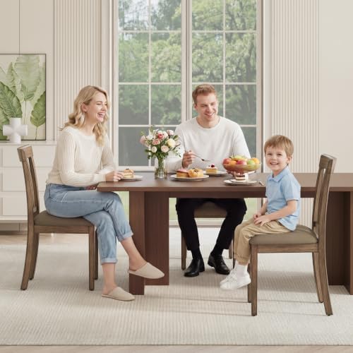 Wooden Dining Chairs Set of 4 with Walnut Wood Legs and Cushion Seat