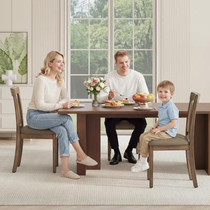 Wooden Dining Chairs Set of 4 with Walnut Wood Legs and Cushion Seat
