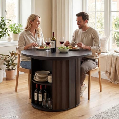 Modern Extendable Round Dining Table with Storage