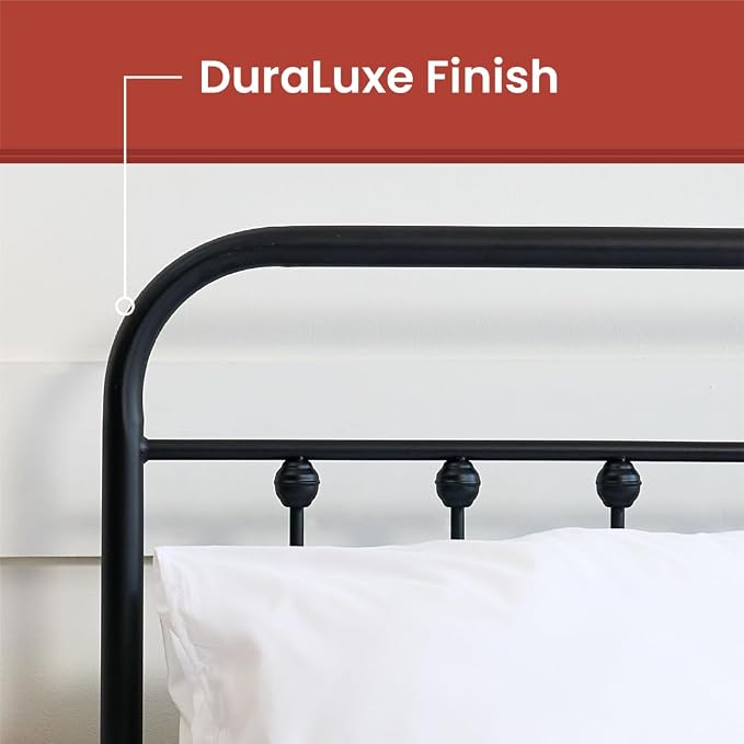 AMBEE21 Golden Gate Beds Vintage Style Metal Bed Frame with Wrought Iron Headboard and Footboard, Classic Platform Bedframe with Storage, No Box Spring Needed, Mattress Foundation, Black, Queen Size