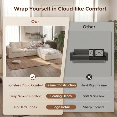 Modular Sectional Boneless Couch, No Assembly Required Oversized Cloud Sofa
