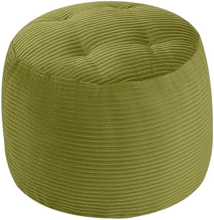 MeMoreCool Round Pouf Ottoman 20x15 Inch, Corduroy Floor Footstool, Green