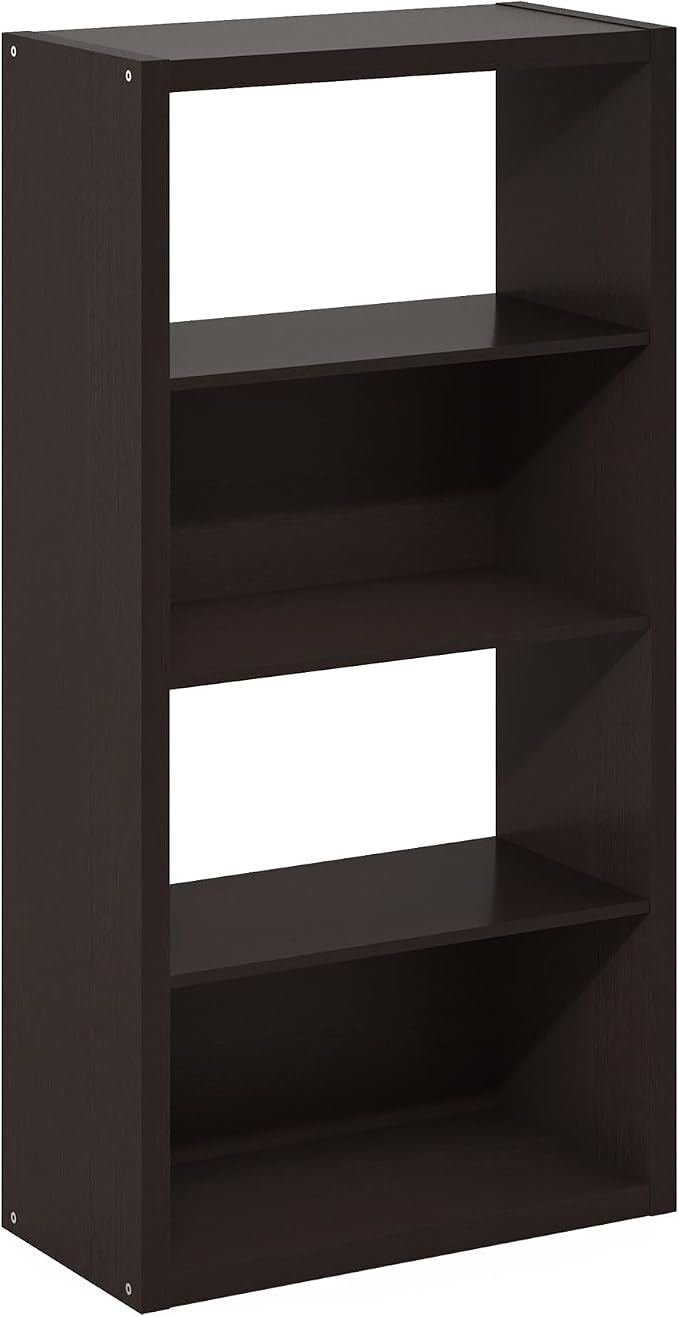 Furinno Viola 4-Tier Book Shelf, Extra Thick Frame Bookshelf, Dark Oak | Open Shelf, Open Back Design, 11.3" x 23.2" x 45.4", for Living Room, Bedroom, Home Office